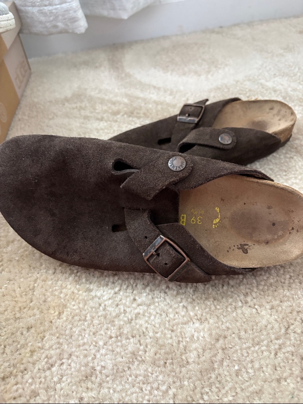 Birkenstock Brown Suede Buckle Clogs - Picture 2 of 2
